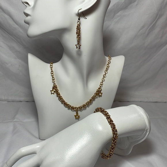 Stars Celestial Gold Earrings Necklace Bracelet Jewelry Set - Picture 1 of 10